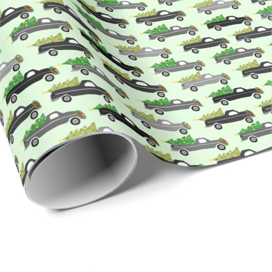 Cute Christmas Pickup Trucks Trees Retro Xmas Gift Geschenkpapier (Rolleneckpunkt)