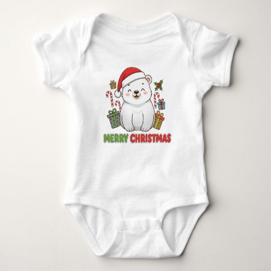 Cute Christmas Polar Bear Illustration Baby Strampler (Vorderseite)
