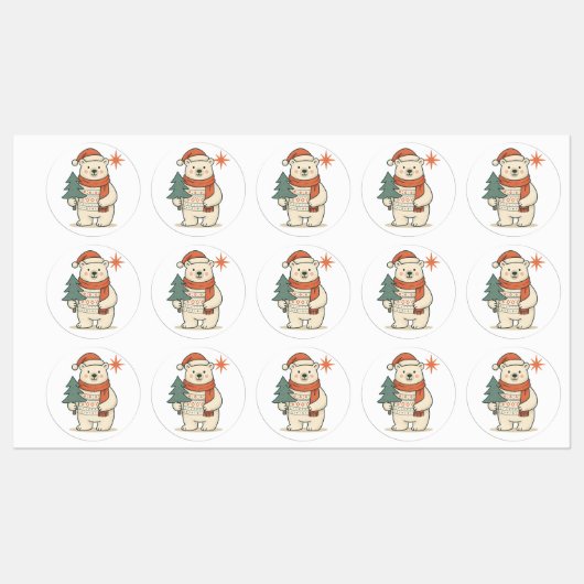 Cute Christmas Polar Bear Scandinavian Winter Etiketten (Blatt)