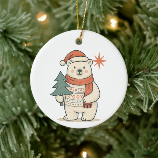 Cute Christmas Polar Bear Scandinavian Winter  Keramik Ornament (Baum)