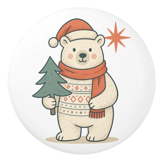 Cute Christmas Polar Bear Scandinavian Winter Keramikknauf (Vorderseite)