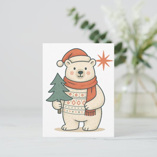 Cute Christmas Polar Bear | Scandinavian Winter Postkarte (Stehend Vorderseite)