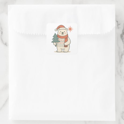 Cute Christmas Polar Bear | Scandinavian Winter Quadratischer Aufkleber (Tasche)