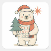 Cute Christmas Polar Bear | Scandinavian Winter  Quadratischer Aufkleber (Vorderseite)