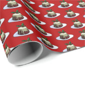 Cute Christmas Pudding Brandy Sauce Holly Pattern Geschenkpapier (Rolleneckpunkt)