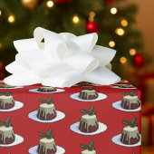 Cute Christmas Pudding Brandy Sauce Holly Pattern Geschenkpapier