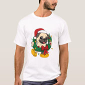 Cute Christmas Pug with Festive Wreath T-Shirt (Vorderseite)