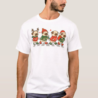 Cute Christmas Pugs Crossing in Festive Sweaters T-Shirt