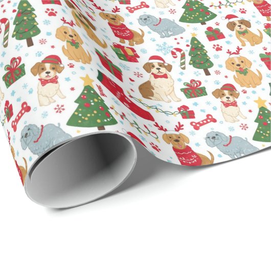 Cute Christmas Puppies Holiday Wrapping Paper Geschenkpapier (Rolleneckpunkt)
