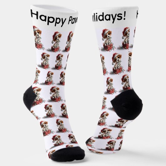 Cute Christmas Puppy on Gift Box Socken (Gewinkelt)