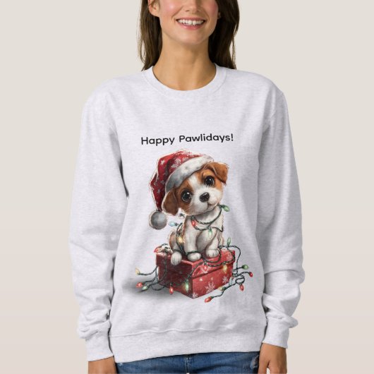 Cute Christmas Puppy on Gift Box Sweatshirt (Vorderseite)