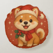 Cute Christmas Puppy Rundes Kissen (Rückseite)
