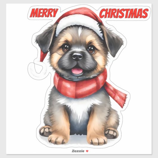 Cute Christmas Puppy Sticker | "Merry Christmas" (Blatt)