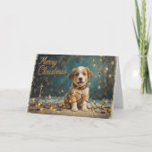 Cute Christmas Puppy with Lights Adorable Holiday Karte (Vorderseite)
