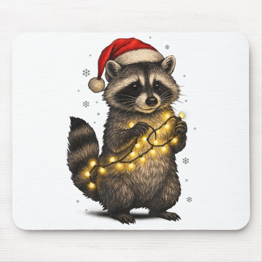 Cute Christmas Raccoon Funny Holiday Lights Animal Mousepad (Vorne)