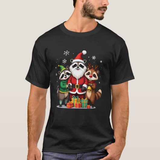 Cute Christmas Raccoons in Santa Elf and Reindeer T-Shirt (Vorderseite)