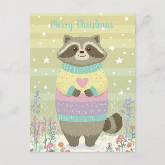 Cute Christmas Racoon Postcard Postkarte (Vorderseite)