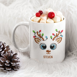 Cute Christmas reindeer face With Ligths Kaffeetasse
