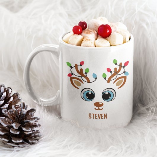 Cute Christmas reindeer face With Ligths Kaffeetasse