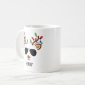 Cute Christmas reindeer face With Ligths Kaffeetasse (Vorderseite Links)