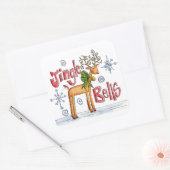 Cute Christmas Reindeer, Jingle Bells Snowflakes Quadratischer Aufkleber (Umschlag)