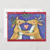 Cute Christmas Reindeer Kiss Save the Date Ankündigungspostkarte (Vorne/Hinten)