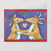 Cute Christmas Reindeer Kiss Save the Date Ankündigungspostkarte (Vorderseite)