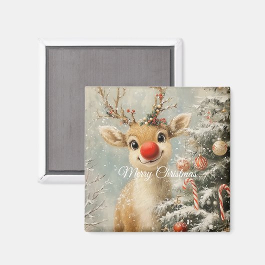 Cute Christmas Reindeer Magnet (Vorderseite/Rückseite)