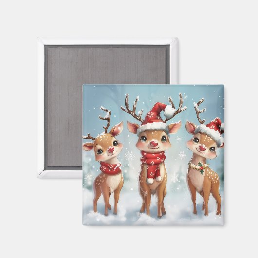 Cute Christmas Reindeer Magnet (Vorderseite/Rückseite)