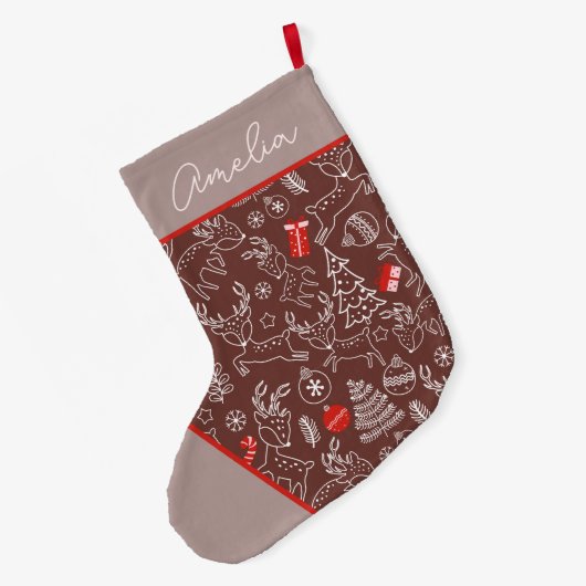 Cute Christmas Reindeer Pattern Personalized  Großer Weihnachtsstrumpf (Rückseite (Hängend))