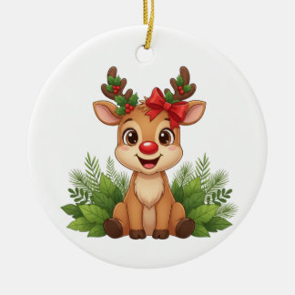 Cute Christmas Reindeer, Reindeer Holiday  Keramik Ornament