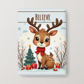 Cute Christmas Reindeer Scene Snowy Forest Button (Vorderseite)