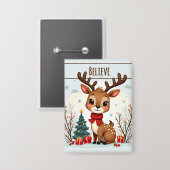 Cute Christmas Reindeer Scene Snowy Forest Button (Vorderseite/Rückseite)