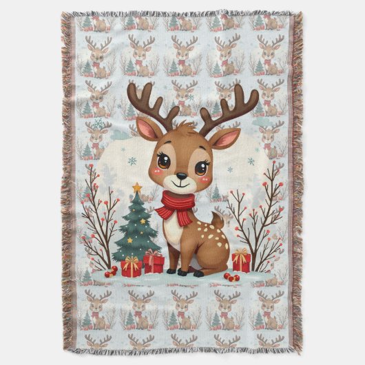 Cute Christmas Reindeer Scene Snowy Forest Decke (Vorderseite Vertikal)