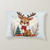 Cute Christmas Reindeer Scene Snowy Forest Dekokissen (Rückseite)