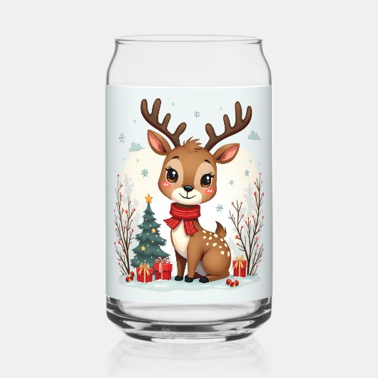 Cute Christmas Reindeer Scene Snowy Forest Dosenglas (Vorderseite)