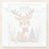 Cute Christmas Reindeer Scene Snowy Forest Glasuntersetzer (Rückseite)