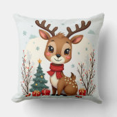 Cute Christmas Reindeer Scene Snowy Forest Kissen (Vorderseite)