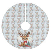 Cute Christmas Reindeer Scene Snowy Forest Polyester Weihnachtsbaumdecke (Vorderseite)