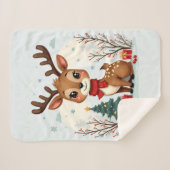 Cute Christmas Reindeer Scene Snowy Forest Sherpadecke (Vorderseite (Horizontal))