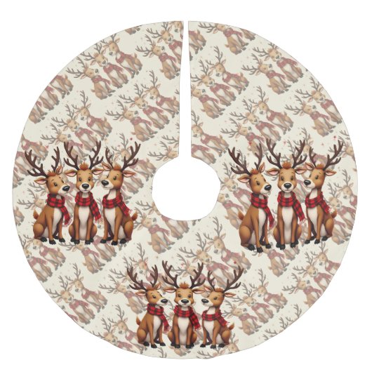 Cute Christmas Reindeer Trio with Plaid Scarves Polyester Weihnachtsbaumdecke (Vorderseite)