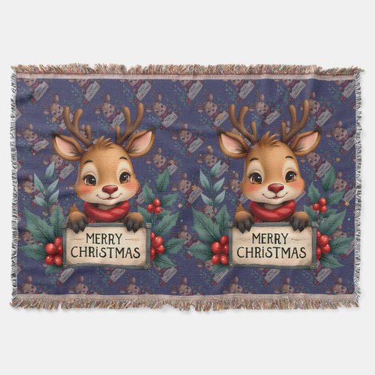 Cute Christmas Reindeer with Holly and Sign Decke (Vorderseite)