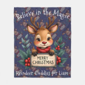Cute Christmas Reindeer with Holly and Sign Fleecedecke (Vorderseite)