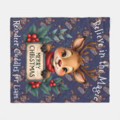 Cute Christmas Reindeer with Holly and Sign Fleecedecke (Vorderseite (Horizontal))