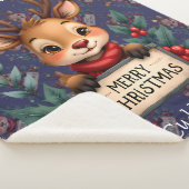 Cute Christmas Reindeer with Holly and Sign Sherpadecke (3/4)