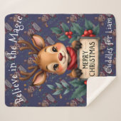 Cute Christmas Reindeer with Holly and Sign Sherpadecke (Vorderseite (Horizontal))