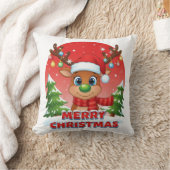Cute Christmas Reindeer with Santa Hat Ornaments Kissen (Decke)