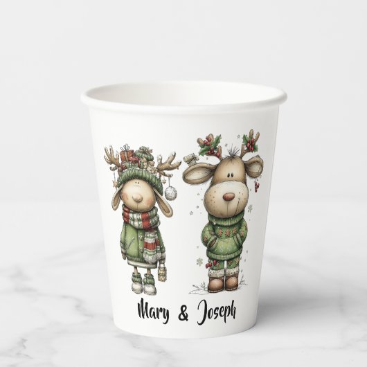 Cute christmas reindeers pappbecher (Rückseite)