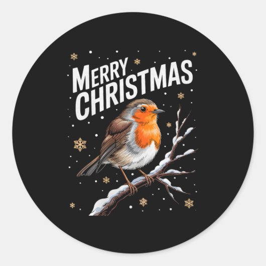 Cute Christmas Robin Merry Xmas Snow Scene Gardene Runder Aufkleber (Vorderseite)