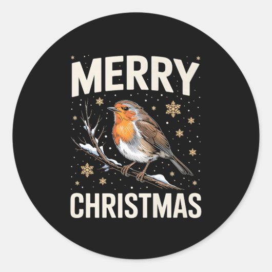 Cute Christmas Robin Merry Xmas Snow Scene Gardene Runder Aufkleber (Vorderseite)